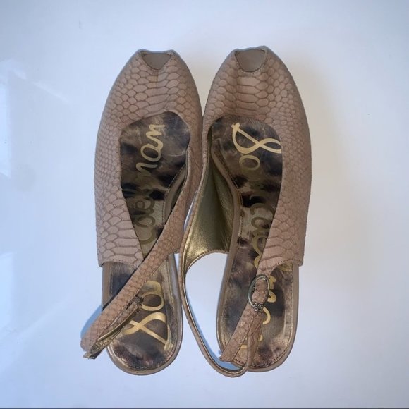 Sam Edelman Heels Size 8 US Tan Brown Snake Print Peep-Toe Slingback Stiletto - Picture 6 of 9